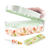 Pressing Ice Lattice Mold, Ice Cube Tray with Lid and Bin, Ice Trays for Freezer with ice scoop storage space for Cocktail Freezer Chilled Drink Refrigerator Storage