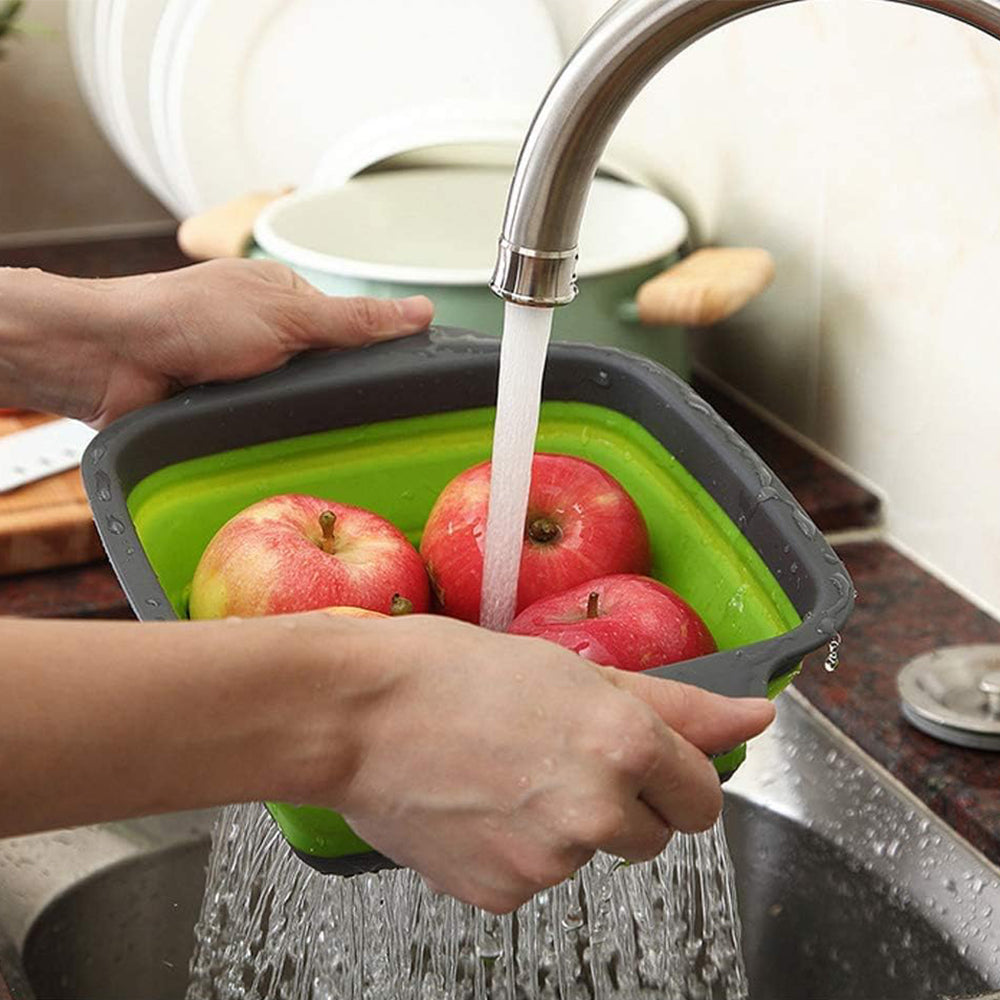 Kitchen Collapsible Colander Fruit Vegetable Washing Drain Folding Strainer Basket 21 x 29 x 9 cm