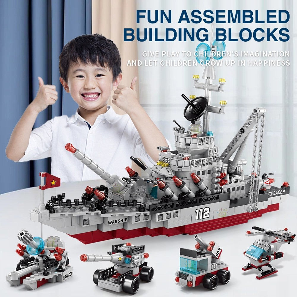 Compatible with Lego Military Missile Destroyer Warship Cruiser Model Building Block Helicopter Ship Building Block Set Military Children Educational Toys