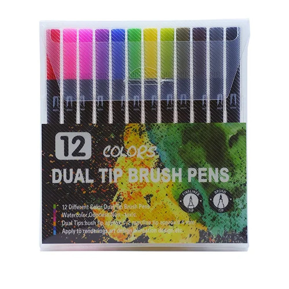 Dual Brush Felt Tip Pen 12 Colors
