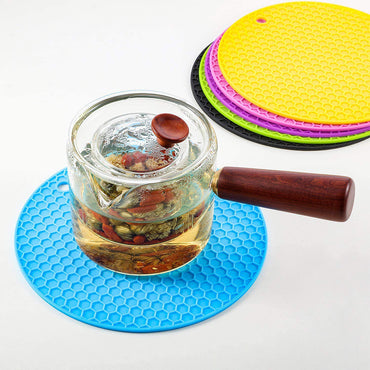 (net) Round Insulation Pad Silicone Placemat Heat Resistant Foldable Anti Slip Silicone Hot Mat