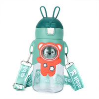 (NET) Water Bottle Adjustable Strap Detachable Straw Cartoon Shape Drinking 600 ML