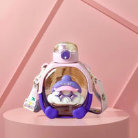 Portable Kids Student Kindergarten School Cute Cartoon Bear Plastic Water Bottle With Straw