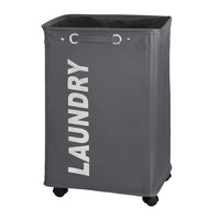 (net) Rolling Laundry Basket Large Laundry Hamper on Wheels Collapsible Dirty Clothes Hamper with Drawstring Mesh Cover Corner Clothes Storage Basket Laundry Bin with Handle ( Grey )