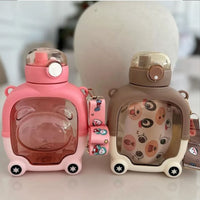 Bear Shape Leak-proof Push Lock Water Bottle With In-built Straw And Strap 1000 ML