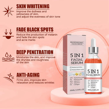 (NET) Vitamin C Face Serum 5 in 1 Anti-aging Serum With Vitamin C Vitamin E Hyaluronic Acid Collagen And Nicotinamide 30 ml