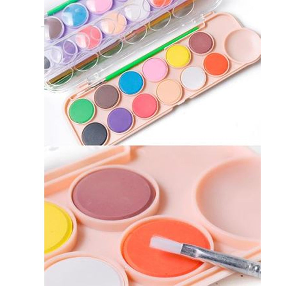 12 Colors Watercolor Paint Palette Set with Brush