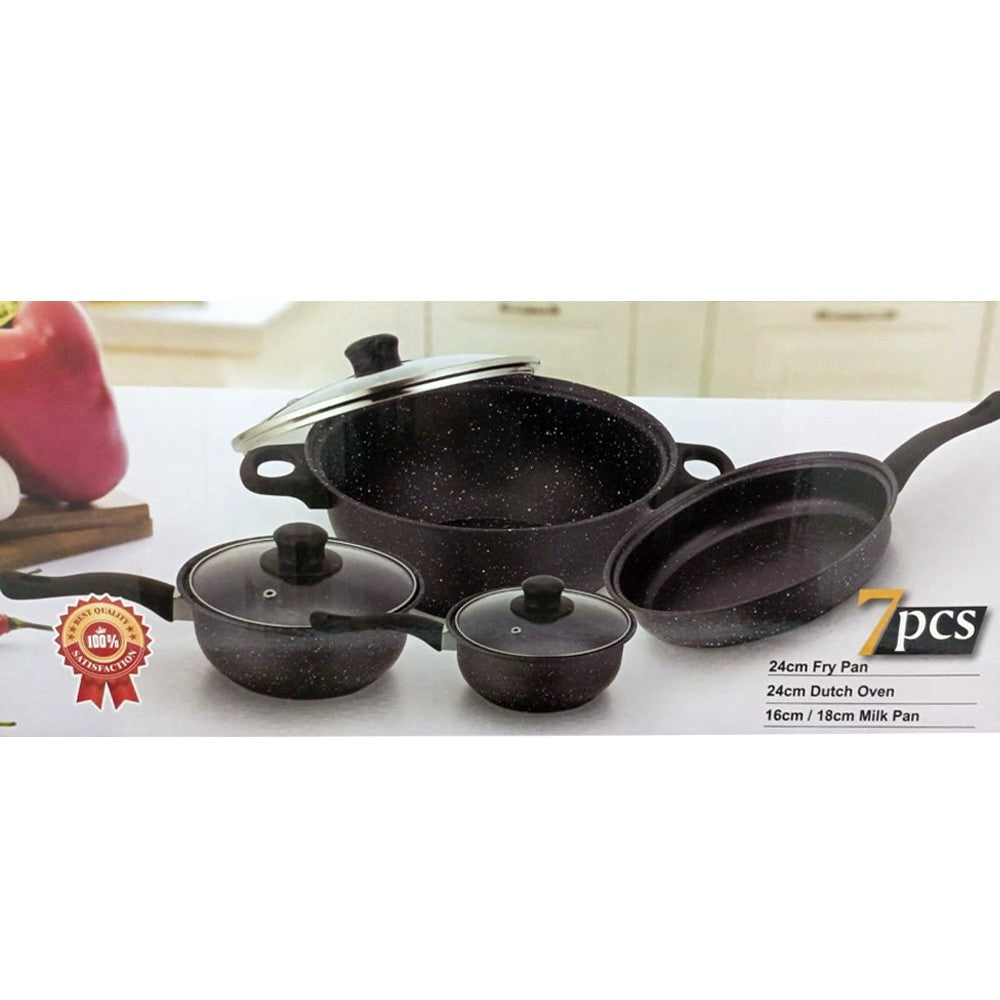 (Net) Non-Stick Aluminum Cookware Set 7 pcs includes pot lid