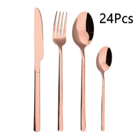 ( NET) Silverware Set Stainless Steel Flatware Silverware Set with Premium Gift box 24 pcs ( rose gold)