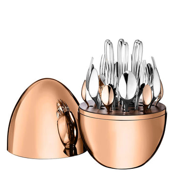 (NET) Fork Knife Spoon Set with Egg-Shaped Tableware Storage Box Premium Stainless Steel 24 pcs ( Rose Gold) / KF-195