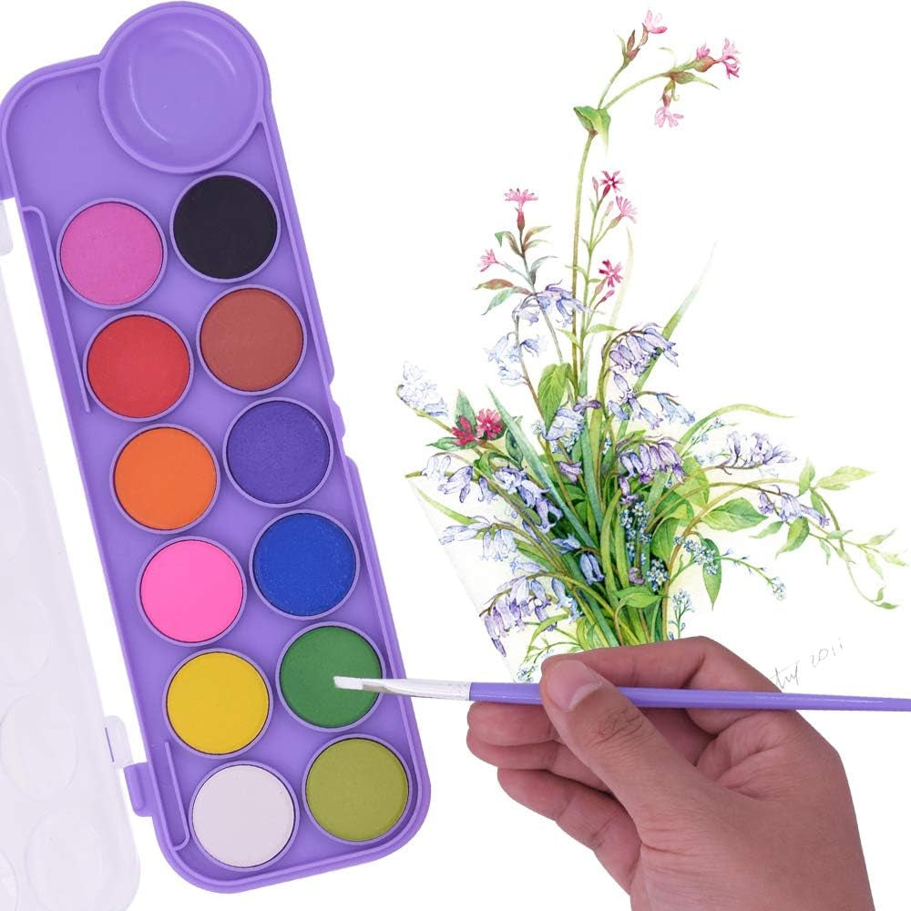 12 Colors Watercolor Paint Palette Set with Brush