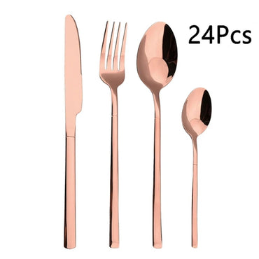 (Net) Western Tableware 24 piece Set Creative Stainless Steel Steak Knife, Fork And Spoon Set With Bag / KC22-325 / KC22-322-3 / 695772