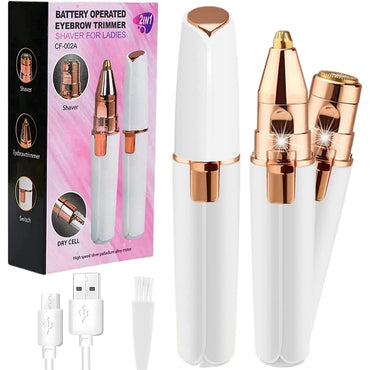 (Net) Facial Hair Remover for Women 2 in 1 Eyebrow Trimmer Battery Operated