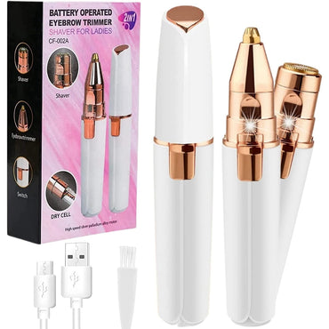 (Net) Facial Hair Remover for Women 2 in 1 Eyebrow Trimmer Battery Operated