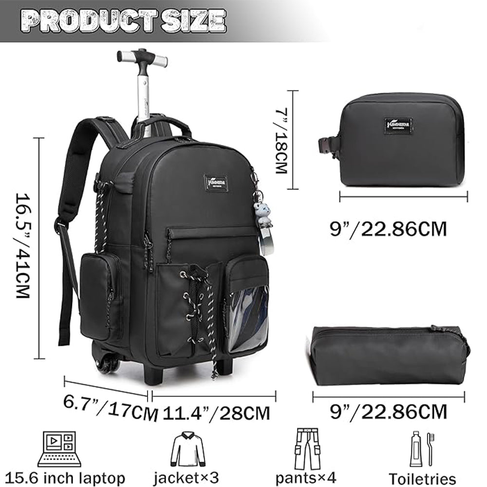 Pcs3 Backpack (NET) Black School Rolling Backpack With Wheels Backpack With Lunch Bo