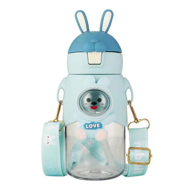 (NET) Water Bottle Adjustable Strap Detachable Straw Cartoon Shape Drinking 600 ML