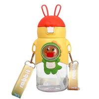 (NET) Water Bottle Adjustable Strap Detachable Straw Cartoon Shape Drinking 600 ML