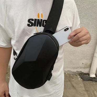 (Net) Chest Bag Men 3D Hard Shell Waterproof Riding Couple USB Charging Messenger Sling Shoulder