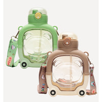 Bear Shape Leak-proof Push Lock Water Bottle With In-built Straw And Strap 1000 ML