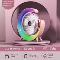 (Net) Powerful 3 Speed With Colorful Light Adjustable Usb Small Charged Cooler Table Cooling Portable Min Fan Rechargeable