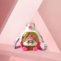 Portable Kids Student Kindergarten School Cute Cartoon Bear Plastic Water Bottle With Straw