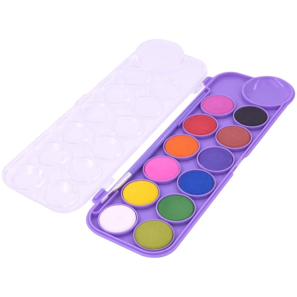 12 Colors Watercolor Paint Palette Set with Brush