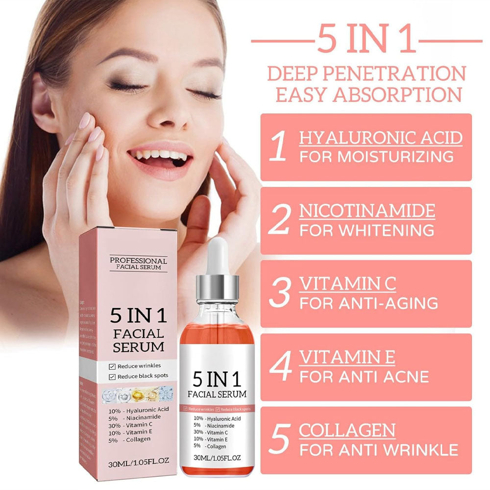 (NET) Vitamin C Face Serum 5 in 1 Anti-aging Serum With Vitamin C Vitamin E Hyaluronic Acid Collagen And Nicotinamide 30 ml