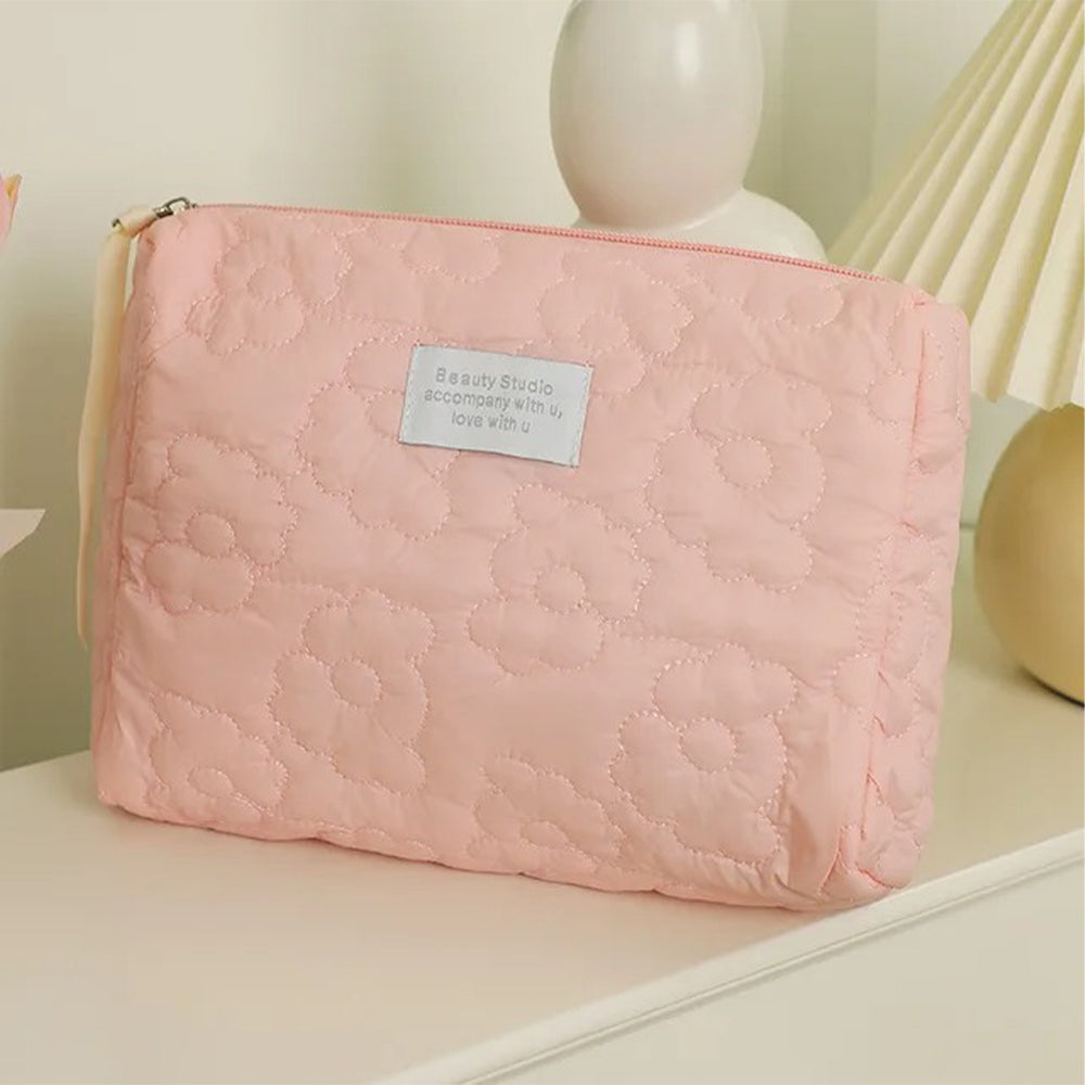 Cute Cosmetic Bag Flower Quilted Design Makeup Bag Soft Comfortable Fabric