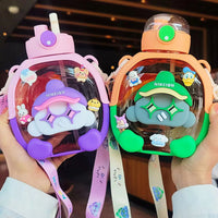 Portable Kids Student Kindergarten School Cute Cartoon Bear Plastic Water Bottle With Straw