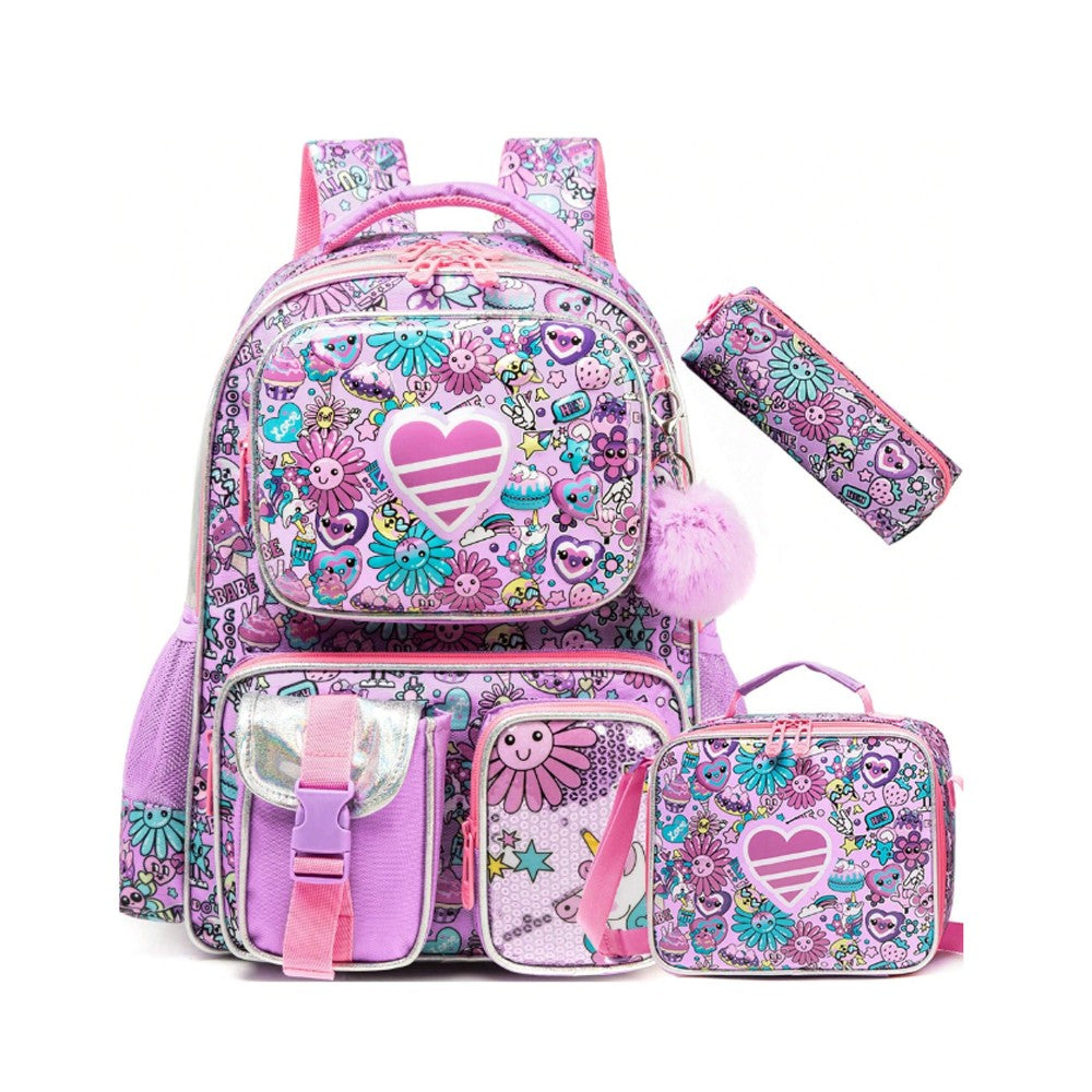 (NET) Meetbelify Heart School Backpack Set Of 3 Pcs