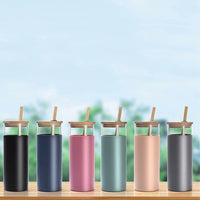 (Net) Glass Tumbler Straw Silicone Protective Sleeve Bamboo Lid 500 ML