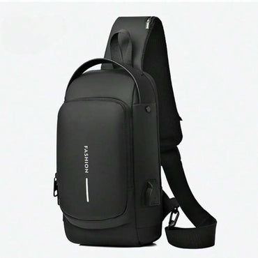 **NET** Fashionable Male Chest Bag with Smart Code Lock, USB Port, and Waterproof Design