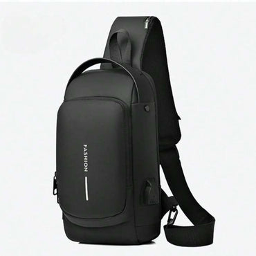 (NET) Fashionable Male Chest Bag with Smart Code Lock, USB Port, and Waterproof Design