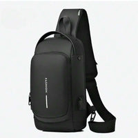 (NET) Fashionable Male Chest Bag with Smart Code Lock, USB Port, and Waterproof Design