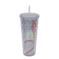(NET) Plastic Double Wall Crystal Tumbler With Straw And Lid 750 ML