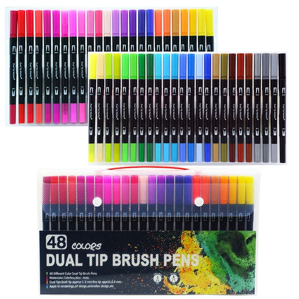 Dual Brush Felt Tip Pen 48 Colors