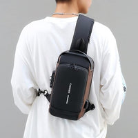 (NET) Fashionable Male Chest Bag with Smart Code Lock, USB Port, and Waterproof Design