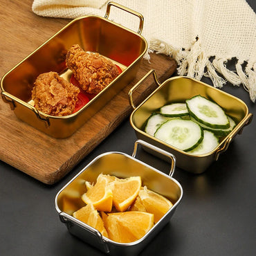 (NET) Snack Plate Large Capacity Anti-scalding Stainless Steel SILVER 10.5x10.5x4 CM