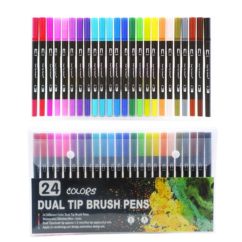 Dual Brush Felt Tip Pen 24 Colors