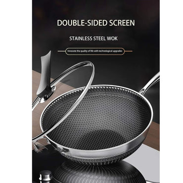 (NET) Stainless Steel Wok Pan 32x32x9CM