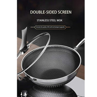 (NET) Stainless Steel Wok Pan 32x32x9CM