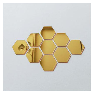 (NET) Hexagon Mirror Wall Sticker Art Wall Decor Living Room Mirrored Decorative Sticker 12 Pcs
