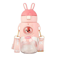 (NET) Water Bottle Adjustable Strap Detachable Straw Cartoon Shape Drinking 600 ML
