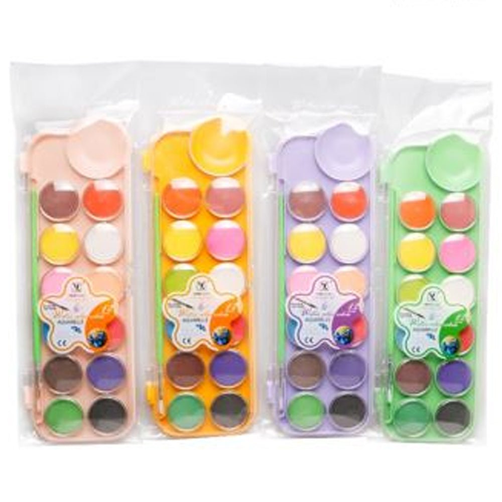 12 Colors Watercolor Paint Palette Set with Brush