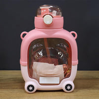 Bear Shape Leak-proof Push Lock Water Bottle With In-built Straw And Strap 1000 ML