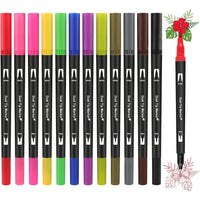Dual Brush Felt Tip Pen 12 Colors