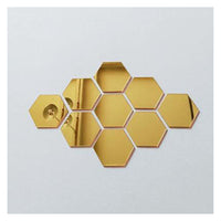 (NET) Hexagon Mirror Wall Sticker Art Wall Decor Living Room Mirrored Decorative Sticker 12 Pcs