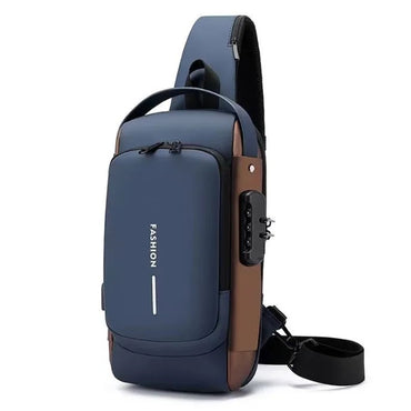 (NET) Fashionable Male Chest Bag with Smart Code Lock, USB Port, and Waterproof Design