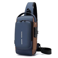 (NET) Fashionable Male Chest Bag with Smart Code Lock, USB Port, and Waterproof Design