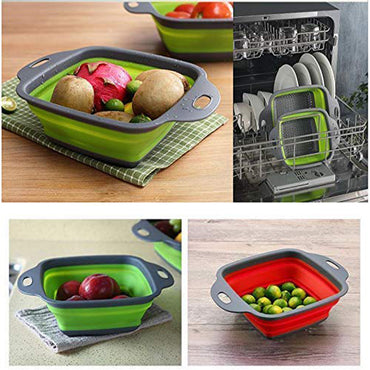 Kitchen Collapsible Colander Fruit Vegetable Washing Drain Folding Strainer Basket 21 x 29 x 9 cm